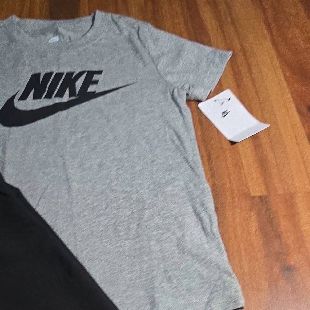 Nike Gray Logo T-Shirt with Black Athletic Shorts - Picture 5 of 9
